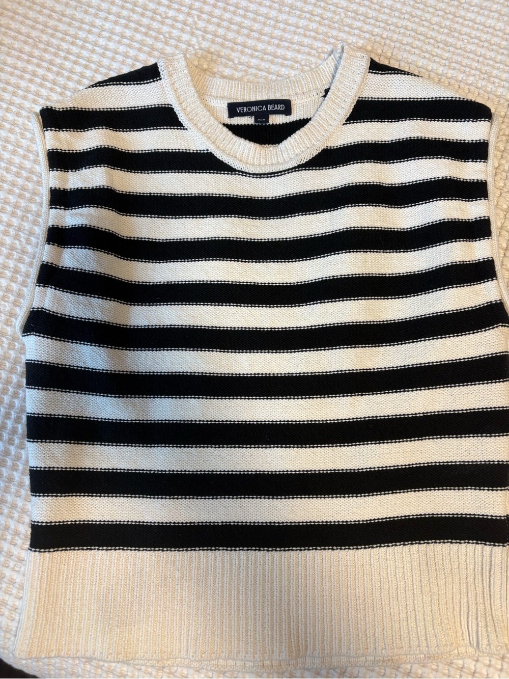 Veronica Beard Black and White Striped Sleeveless Knit Top